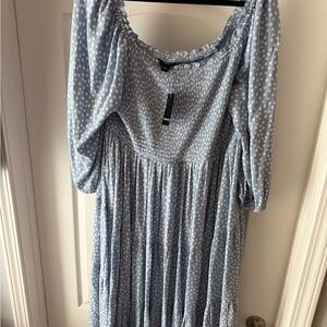 Torrid Light Blue Polka Dot Long Sleeve Dress
